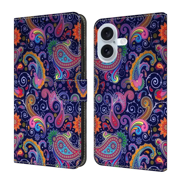 For iPhone 17 Crystal-Like Painted Vegan Leather Phone Case(Ethnic Vines)