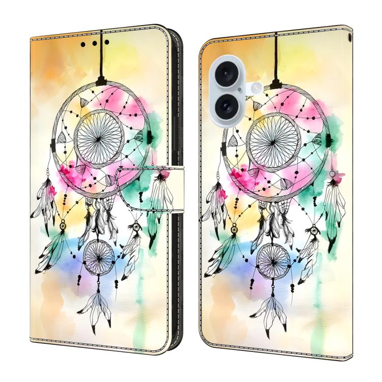 For iPhone 17 Crystal-Like Painted Vegan Leather Phone Case(Feather Dreamcatcher)