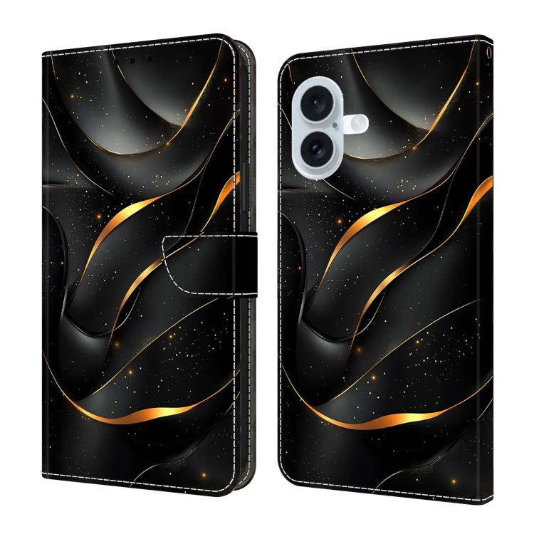 For iPhone 17 Crystal-Like Painted Vegan Leather Phone Case(Golden Ribbon)