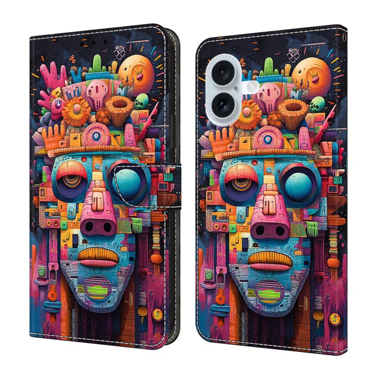 For iPhone 17 Crystal-Like Painted Vegan Leather Phone Case(Graffiti Portrait)