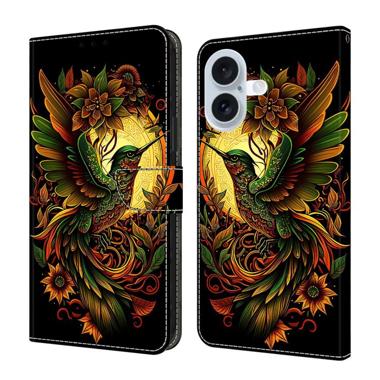 For iPhone 17 Crystal-Like Painted Vegan Leather Phone Case(Green Magpie)