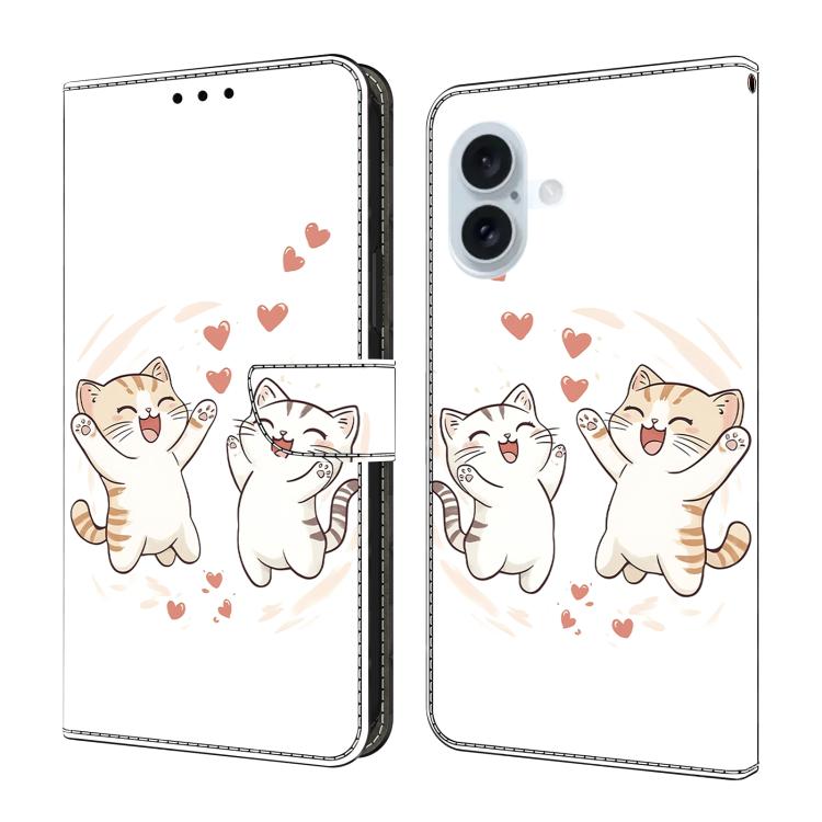 For iPhone 17 Crystal-Like Painted Vegan Leather Phone Case(Heart & Cat)
