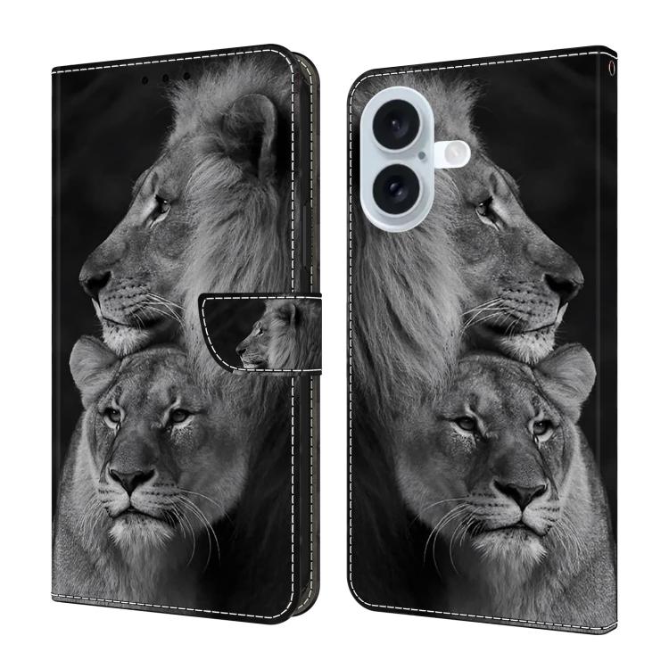 For iPhone 17 Crystal-Like Painted Vegan Leather Phone Case(Lions)