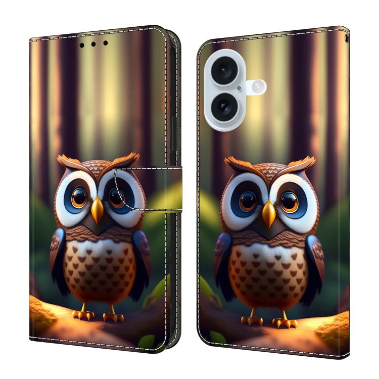 For iPhone 17 Crystal-Like Painted Vegan Leather Phone Case(Little Brown Owl)