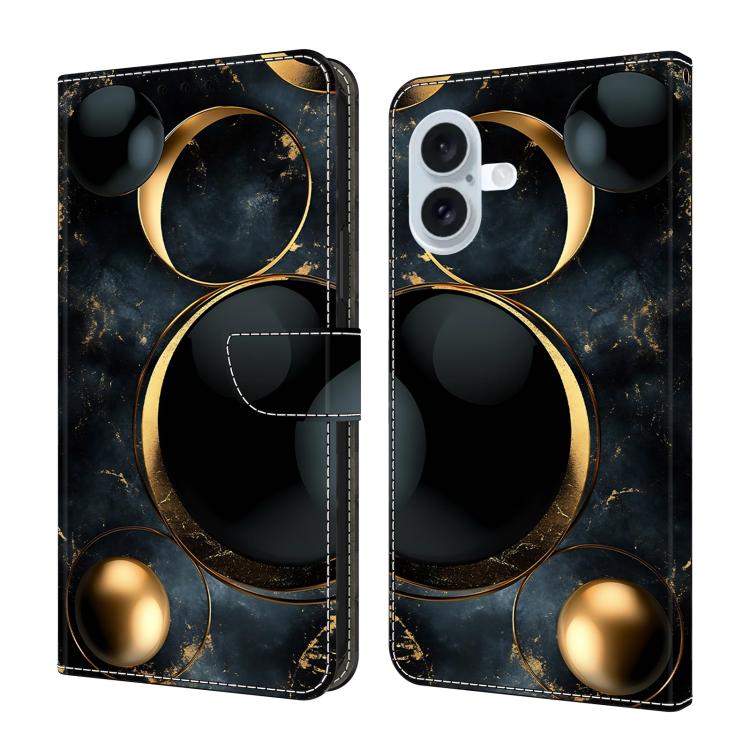 For iPhone 17 Crystal-Like Painted Vegan Leather Phone Case(Luxury Gold Circles)