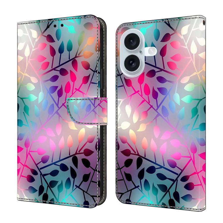 For iPhone 17 Crystal-Like Painted Vegan Leather Phone Case(Maple Leaf)