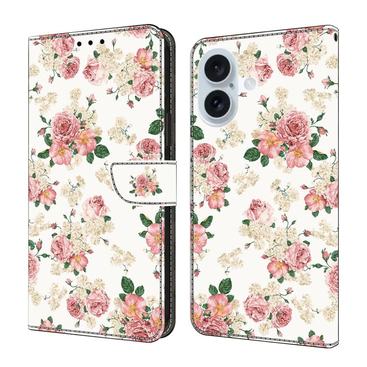 For iPhone 17 Crystal-Like Painted Vegan Leather Phone Case(Peony)