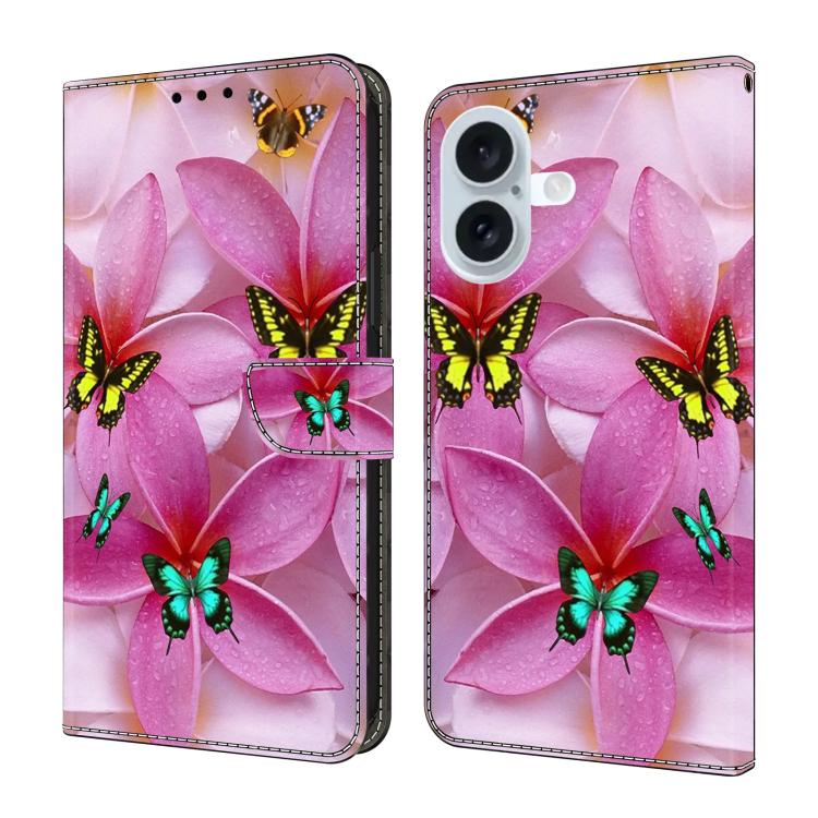 For iPhone 17 Crystal-Like Painted Vegan Leather Phone Case(Pink Butterfly)