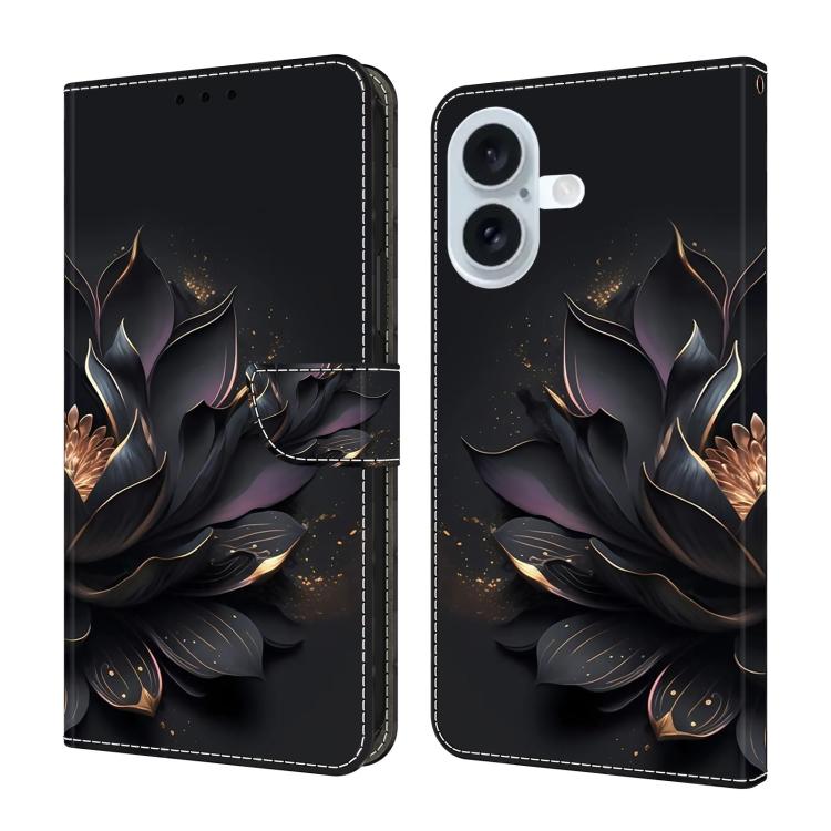 For iPhone 17 Crystal-Like Painted Vegan Leather Phone Case(Purple Lotus)