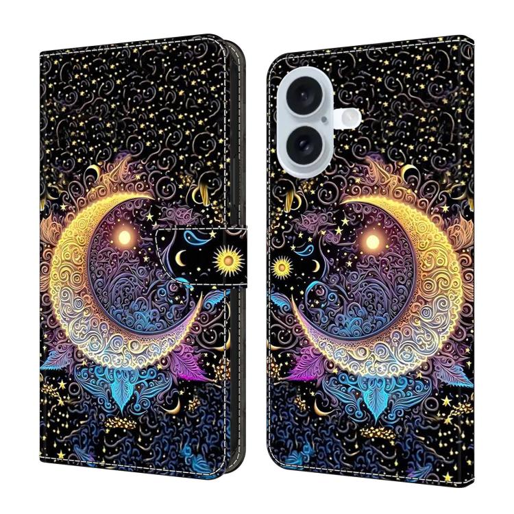 For iPhone 17 Crystal-Like Painted Vegan Leather Phone Case(Radiant Moon)