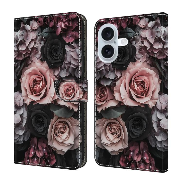 For iPhone 17 Crystal-Like Painted Vegan Leather Phone Case(Rose)