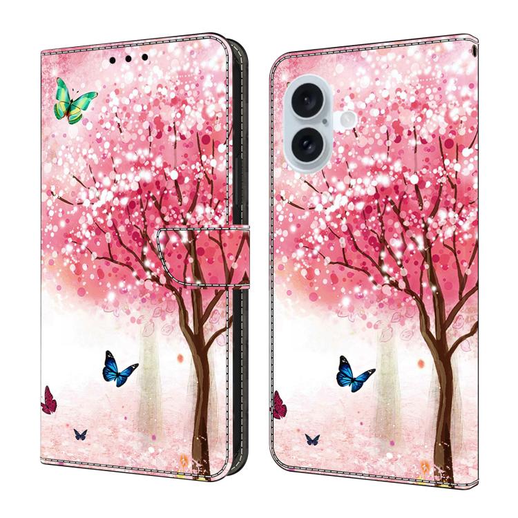For iPhone 17 Crystal-Like Painted Vegan Leather Phone Case(Sakura Butterfly)