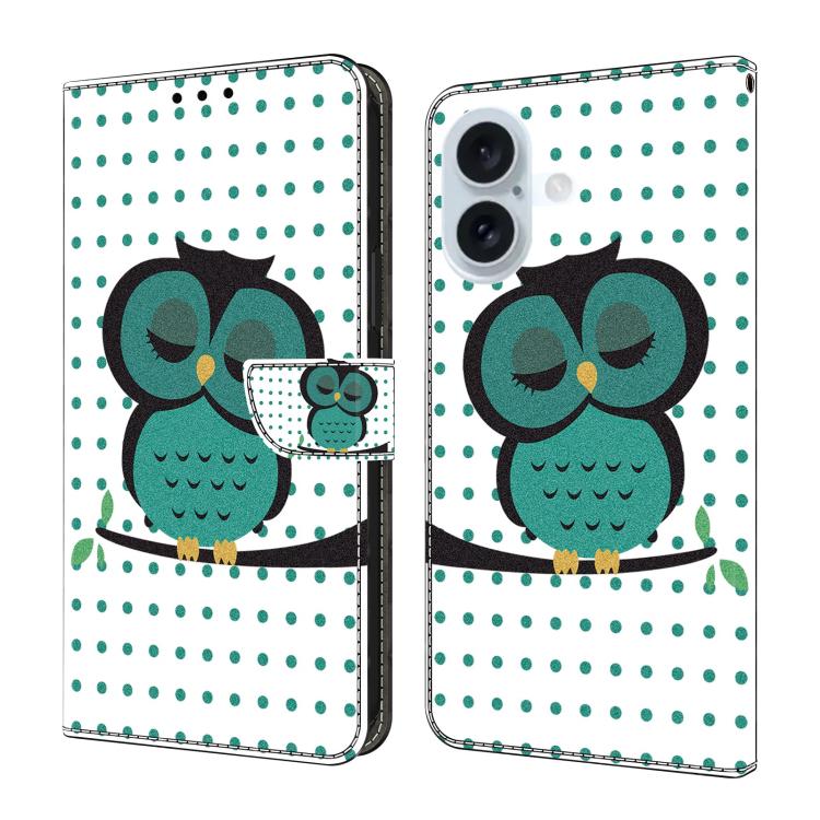 For iPhone 17 Crystal-Like Painted Vegan Leather Phone Case(Sleeping Owl)