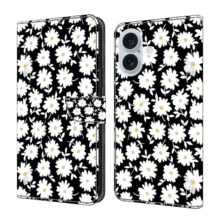 For iPhone 17 Crystal-Like Painted Vegan Leather Phone Case(Small Floral Print)