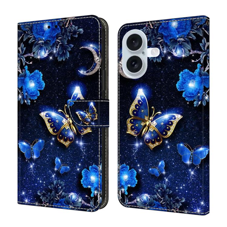 For iPhone 17 Crystal-Like Painted Vegan Leather Phone Case(Sparkling Diamond Butterfly)