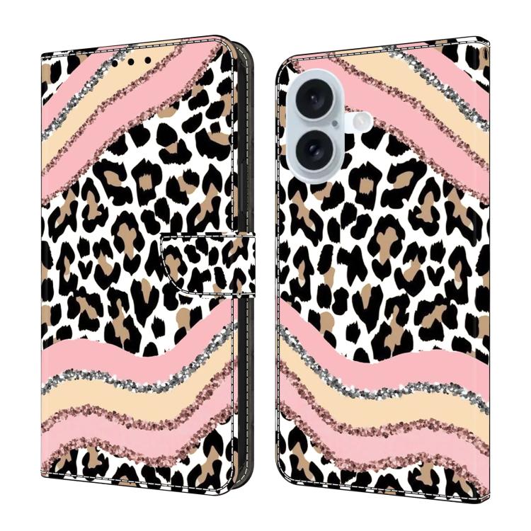 For iPhone 17 Crystal-Like Painted Vegan Leather Phone Case(Stripes and Leopard)