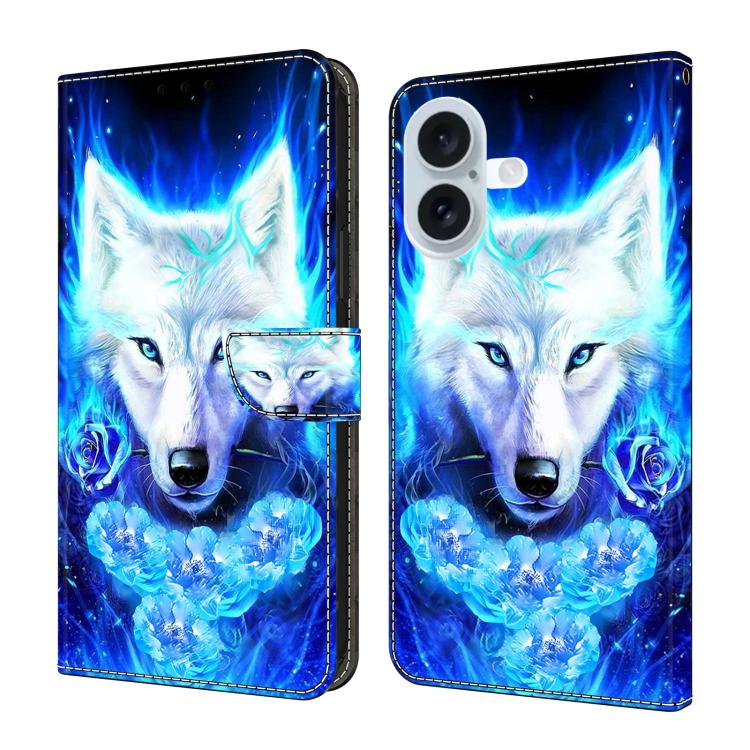 For iPhone 17 Crystal-Like Painted Vegan Leather Phone Case(White-furred Wolf)