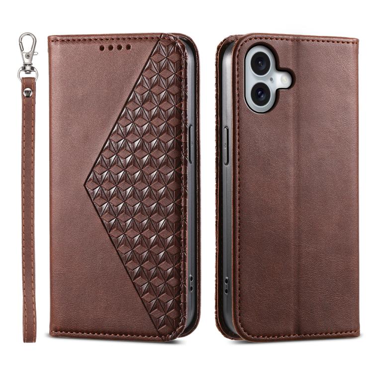 For iPhone 17 Cubic Grid Calf Texture Magnetic Leather Phone Case(Brown)