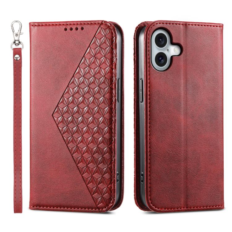 For iPhone 17 Cubic Grid Calf Texture Magnetic Leather Phone Case(Red)
