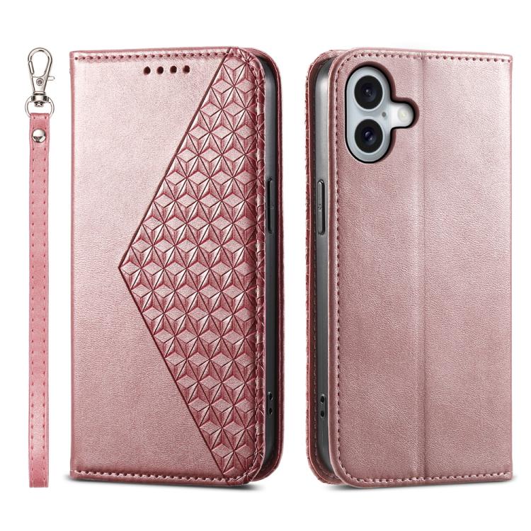 For iPhone 17 Cubic Grid Calf Texture Magnetic Leather Phone Case(Rose Gold)