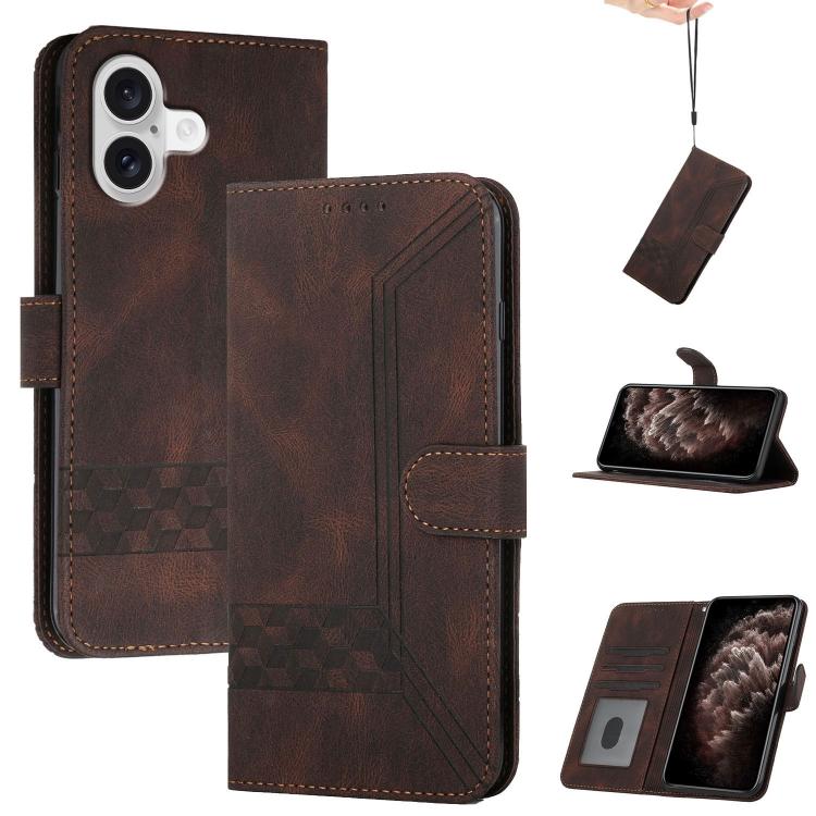 For iPhone 17 Cubic Skin Feel Flip Leather Phone Case(Brown)