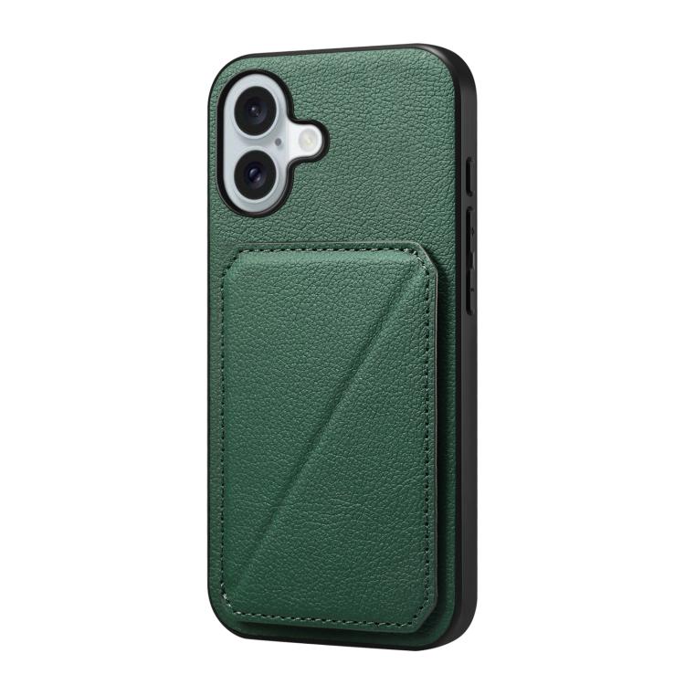For iPhone 17 D04 Calf Texture Dual Card Slot Holder Phone Case(Green)