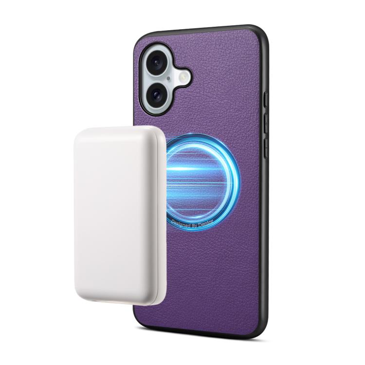 For iPhone 17 Denior A08 PU Vegan Leather Calfskin Texture Magnetic Phone Case(Purple)