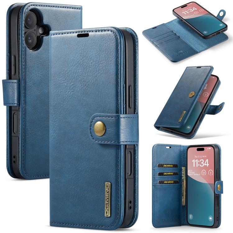 For iPhone 17 DG.MING Crazy Horse Texture Detachable Magnetic Leather Phone Case(Blue)