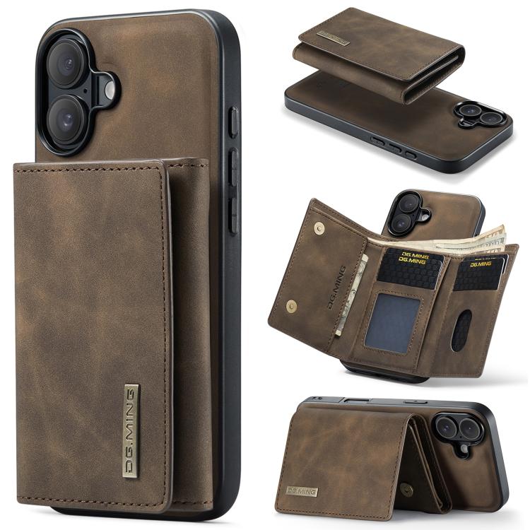 For iPhone 17 DG.MING M1 Series 3-Fold Multi Card Wallet Leather Phone Case(Coffee)
