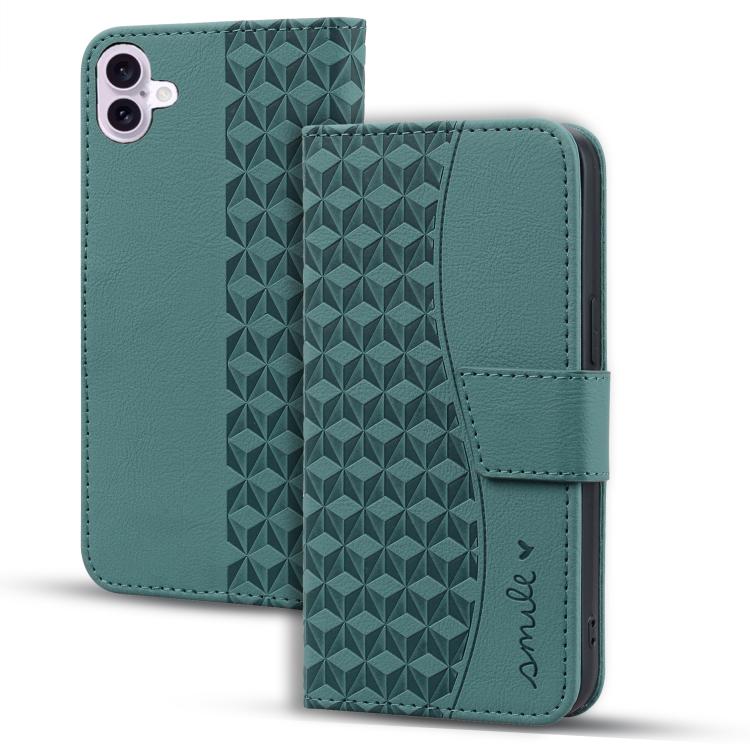 For iPhone 17 Diamond Buckle Leather Phone Case with Lanyard(Green)
