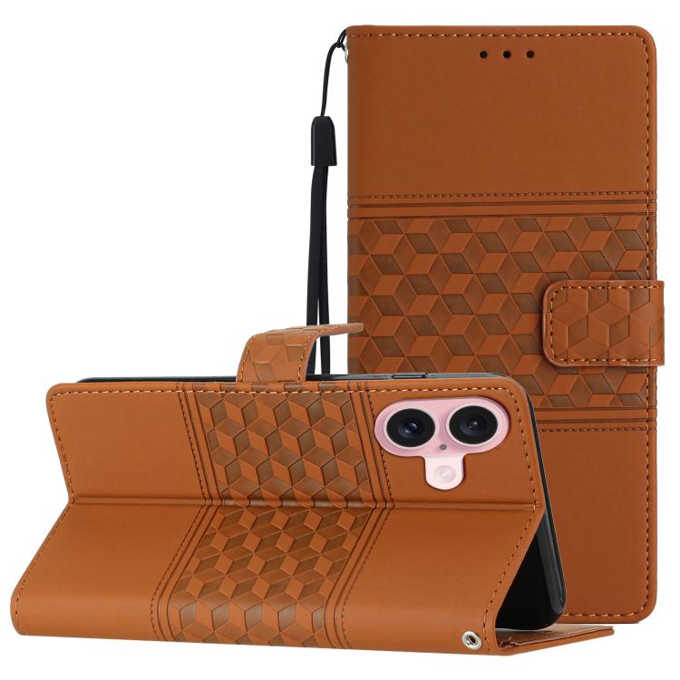 For iPhone 17 Diamond Embossed Skin Feel Leather Phone Case(Brown)
