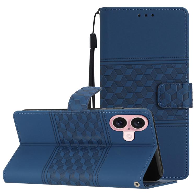 For iPhone 17 Diamond Embossed Skin Feel Leather Phone Case(Dark Blue)
