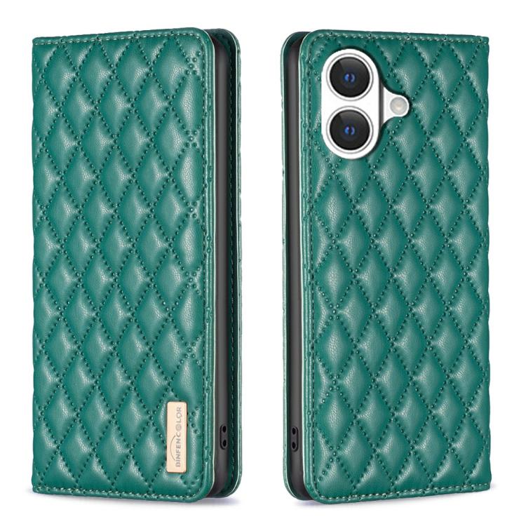For iPhone 17 Diamond Lattice Magnetic Leather Flip Phone Case(Green)