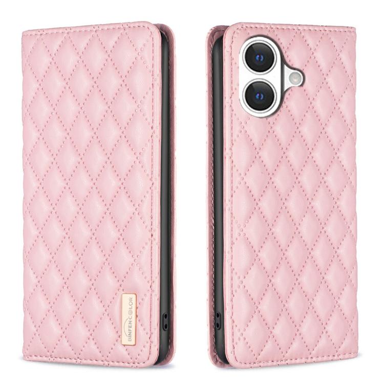 For iPhone 17 Diamond Lattice Magnetic Leather Flip Phone Case(Pink)
