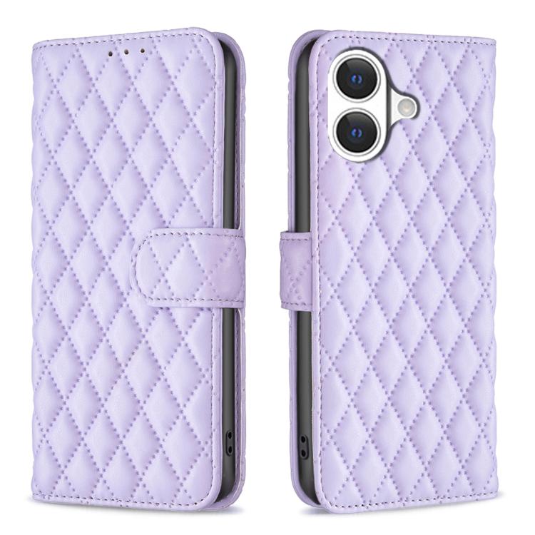 For iPhone 17 Diamond Lattice Wallet Flip Leather Phone Case(Purple)