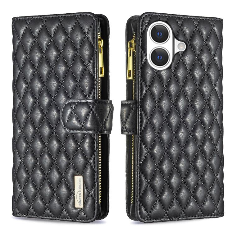 For iPhone 17 Diamond Lattice Zipper Wallet Leather Flip Phone Case(Black)