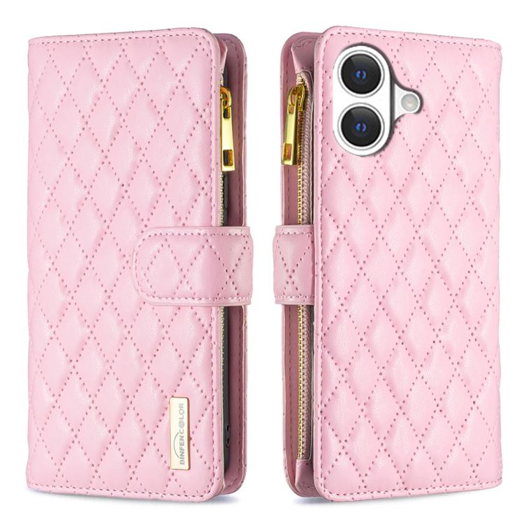 For iPhone 17 Diamond Lattice Zipper Wallet Leather Flip Phone Case(Pink)