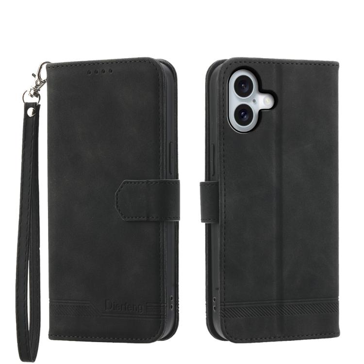 For iPhone 17 Dierfeng Dream Line TPU Hybrid PU Leather Phone Case(Black)