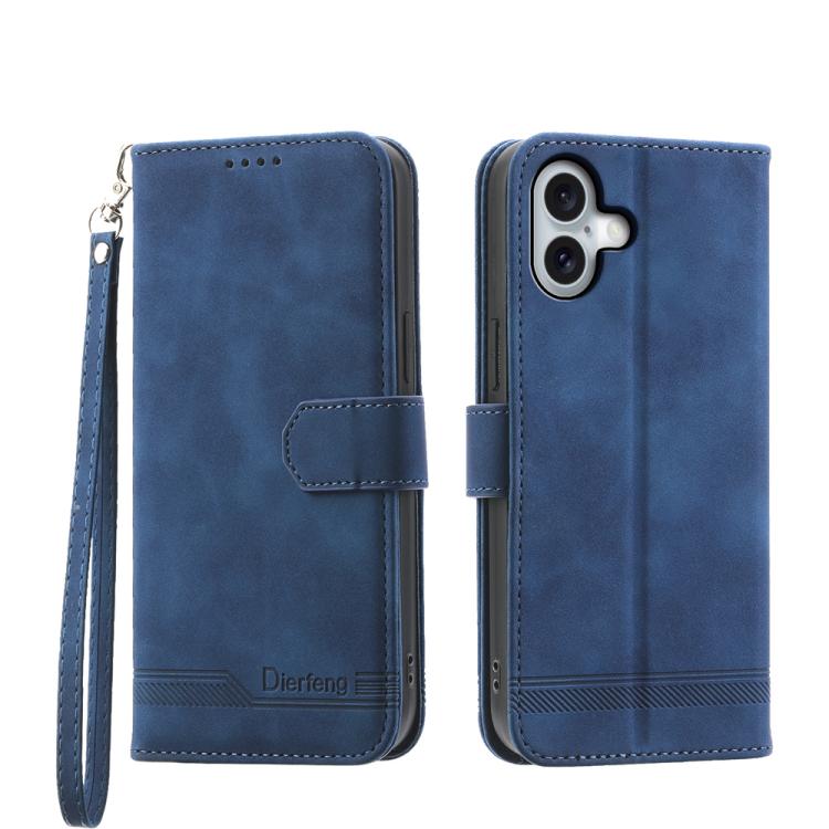 For iPhone 17 Dierfeng Dream Line TPU Hybrid PU Leather Phone Case(Blue)
