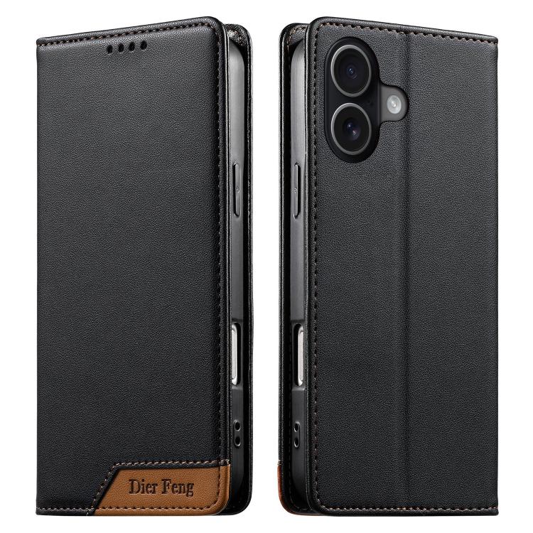 For iPhone 17 Dierfeng Splicing Strong Magnetic RFID Vegan Leather Phone Case(Black)