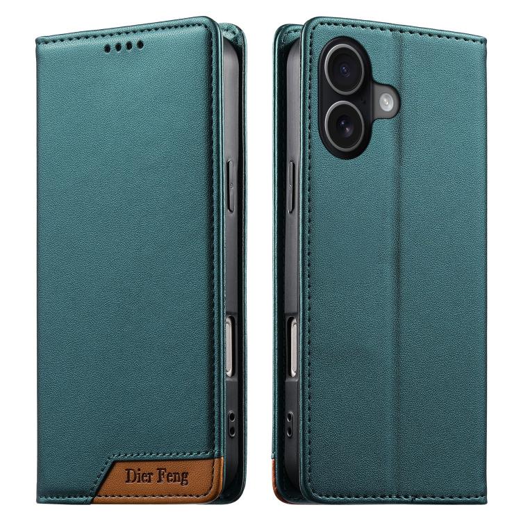 For iPhone 17 Dierfeng Splicing Strong Magnetic RFID Vegan Leather Phone Case(Green)
