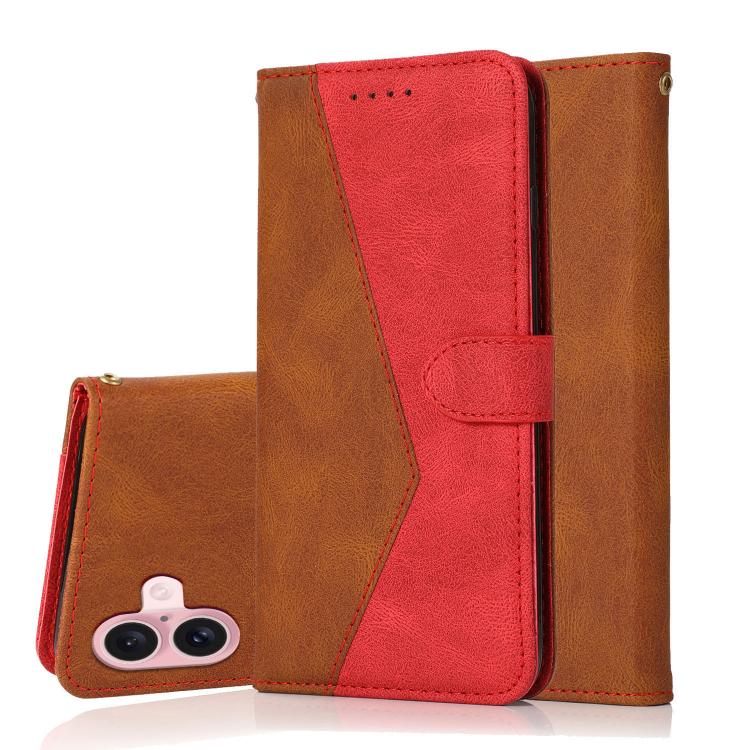 For iPhone 17 Dual-color Stitching Leather Phone Case(Brown Red)