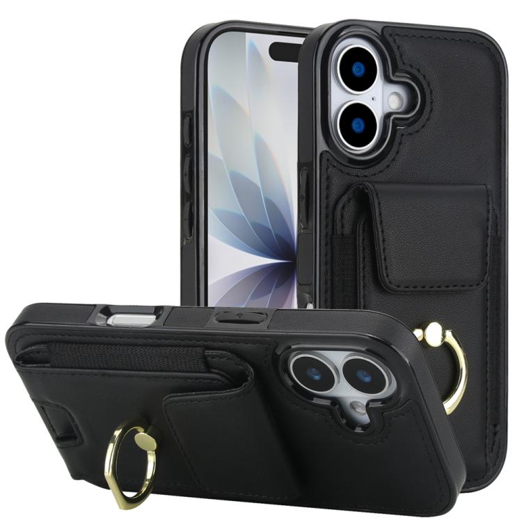 For iPhone 17 Elastic Card Bag Ring Holder Phone Case(Black)