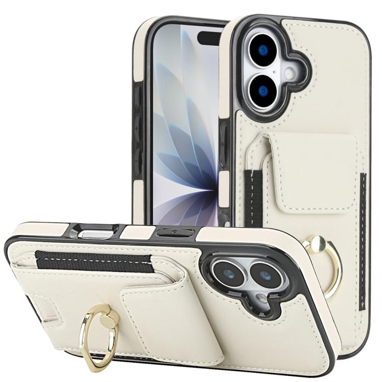 For iPhone 17 Elastic Card Bag Ring Holder Phone Case(White)