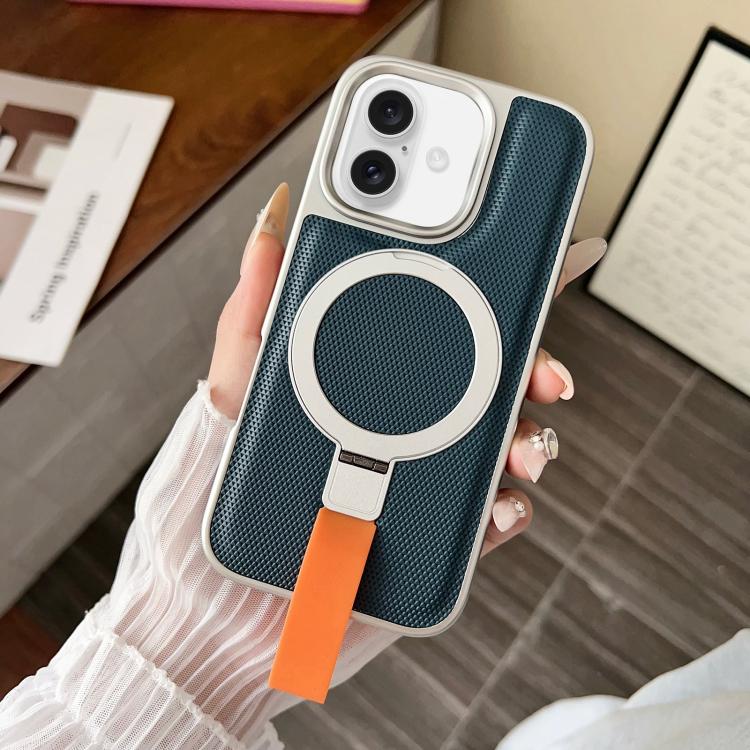 For iPhone 17 Electroplated Diamond Texture Ring Magnetic Holder Phone Case(Blue)