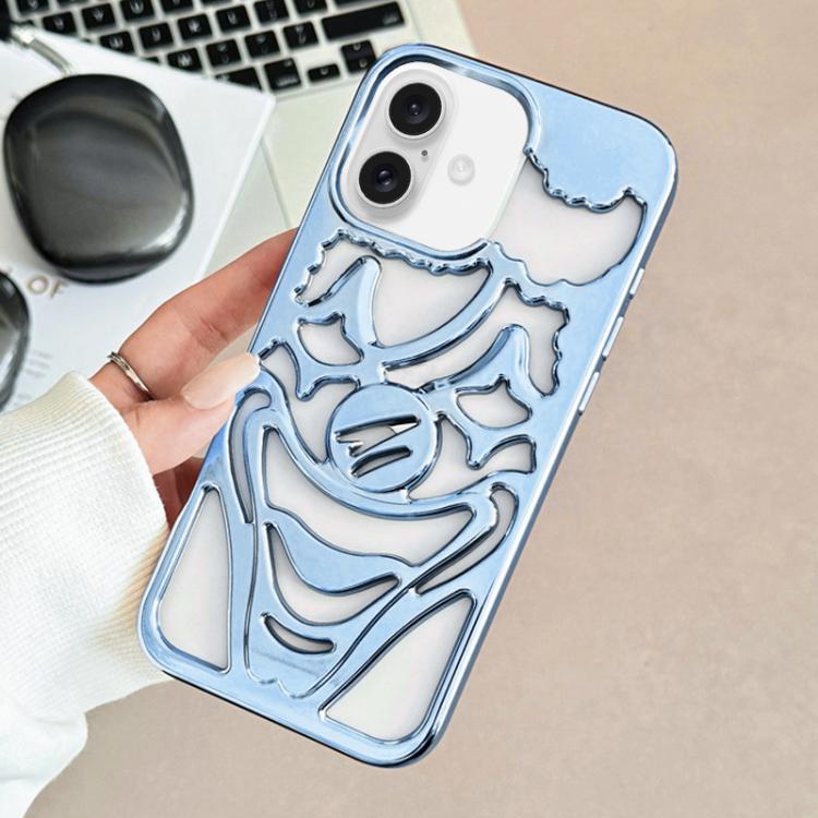 For iPhone 17 Electroplated Hollow Out Clown Heat Dissipation TPU Phone Case(Blue)