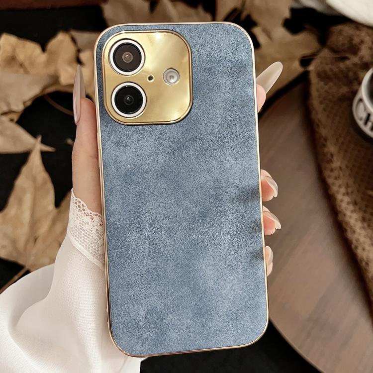 For iPhone 17 Electroplating Lambskin Leather Phone Case(Blue)