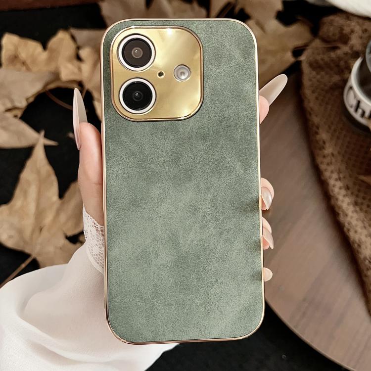 For iPhone 17 Electroplating Lambskin Leather Phone Case(Green)