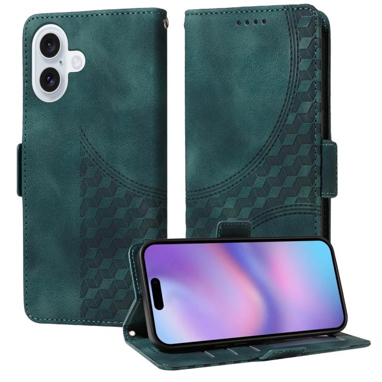 For iPhone 17 Embossed Rhombus Starry Leather Phone Case(Green)