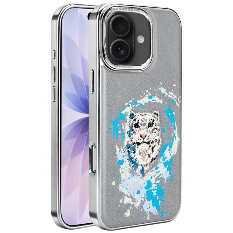 For iPhone 17 Embroidered Graffiti Vegan Leather Shield Electroplated Magnetic Phone Case(Grey)